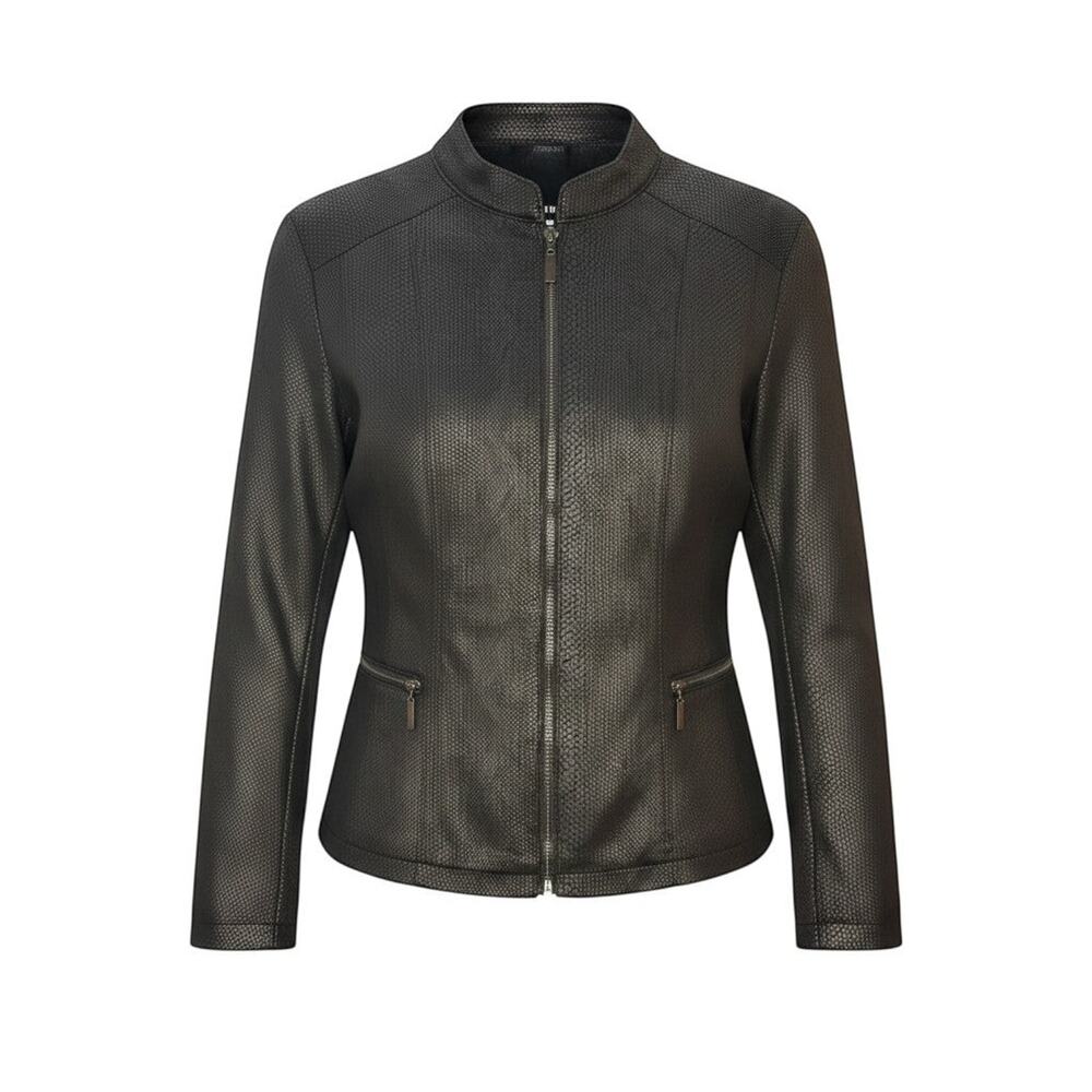Alfani Women's Black Full Zip Snake Textured Fashion Jacket